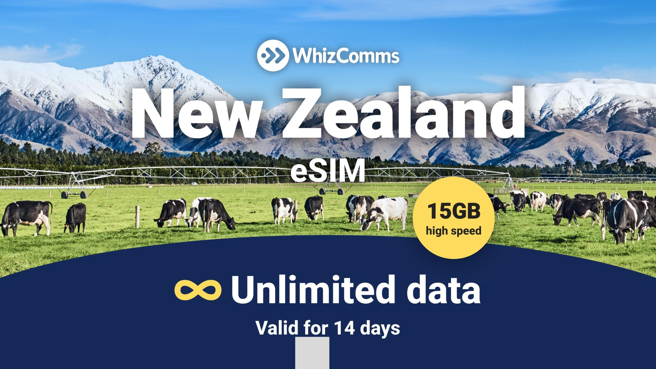 WhizComms 14-Day 15GB Unlimited New Zealand eSIM - Instant Activation & Nationwide Coverage - Photo 1 of 1